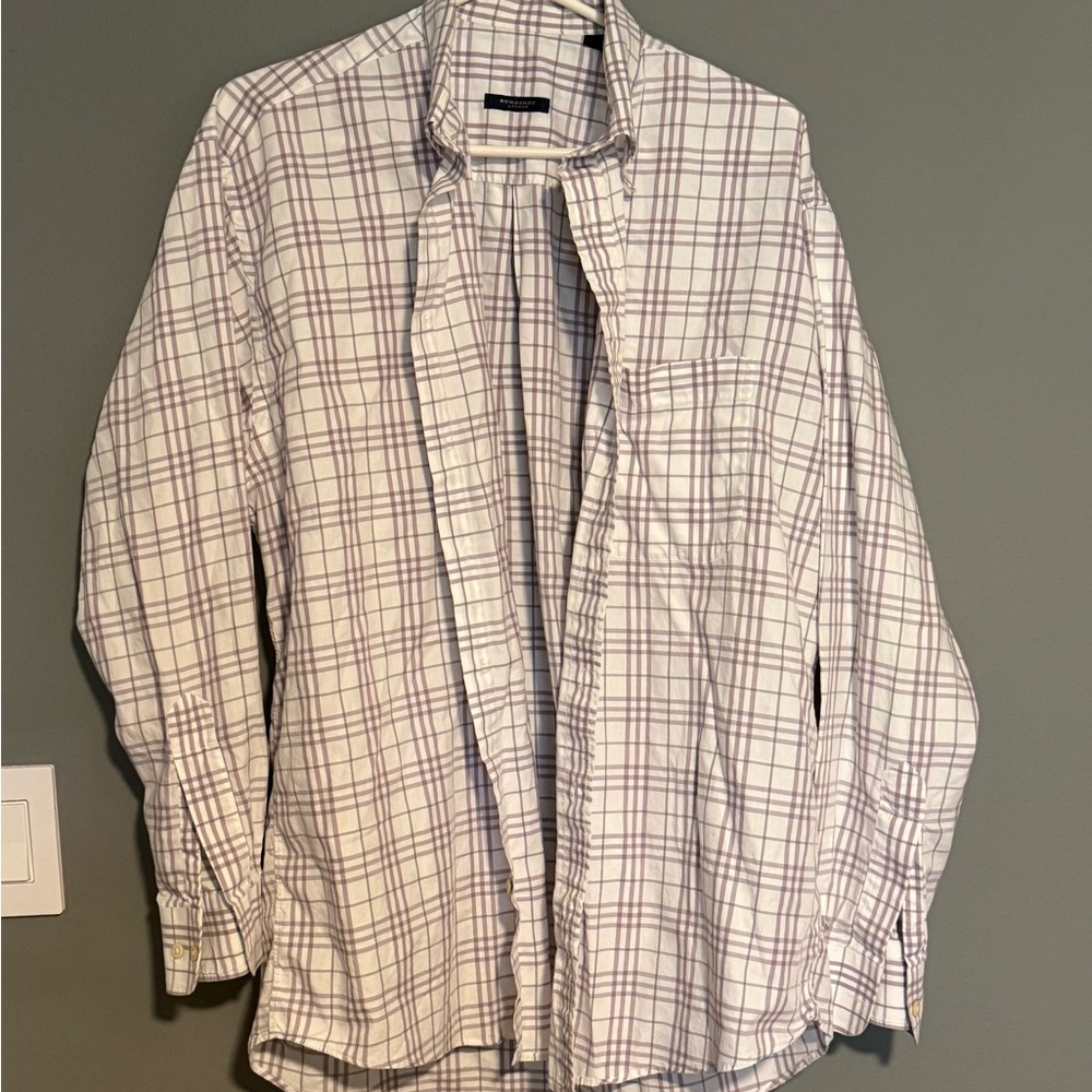 Burberry White and Purple Plaid Shirt